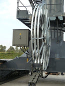 Motor driven cable reeling drums